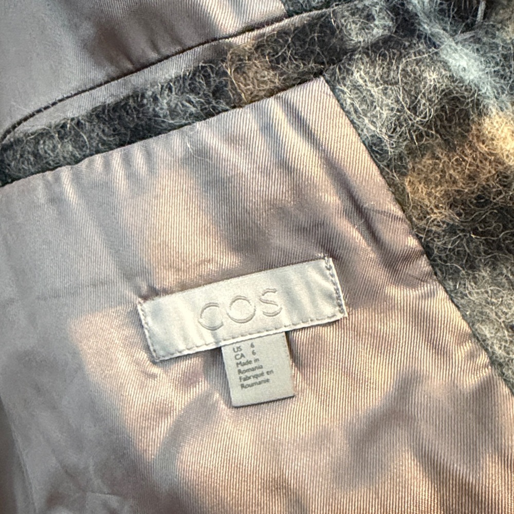 COS Plaid Brushed Mohair Wool Coat Gray Size 6 - Picture 9 of 15